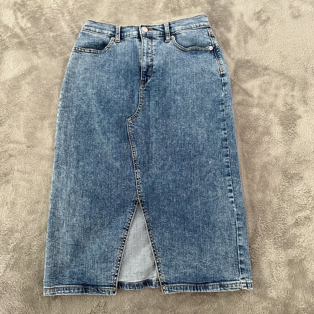 Banana Republic Factory Pencil Denim Midi Skirt Split Front Women's 2